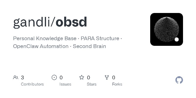 GitHub - gandli/obsd: Personal Knowledge Base · PARA Structure · OpenClaw Automation · Second Brain