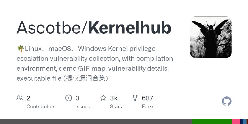 GitHub - Ascotbe/Kernelhub: :palm_tree:Linux、macOS、Windows Kernel privilege escalation vulnerability collection, with compilation…